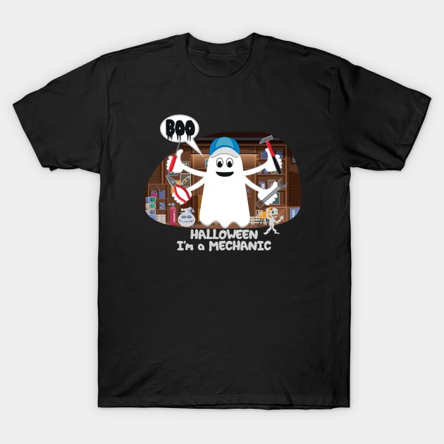 BOO Mechanic dressed as a GHOST - Ghost cute Halloween T-Shirt by ArtProjectShop